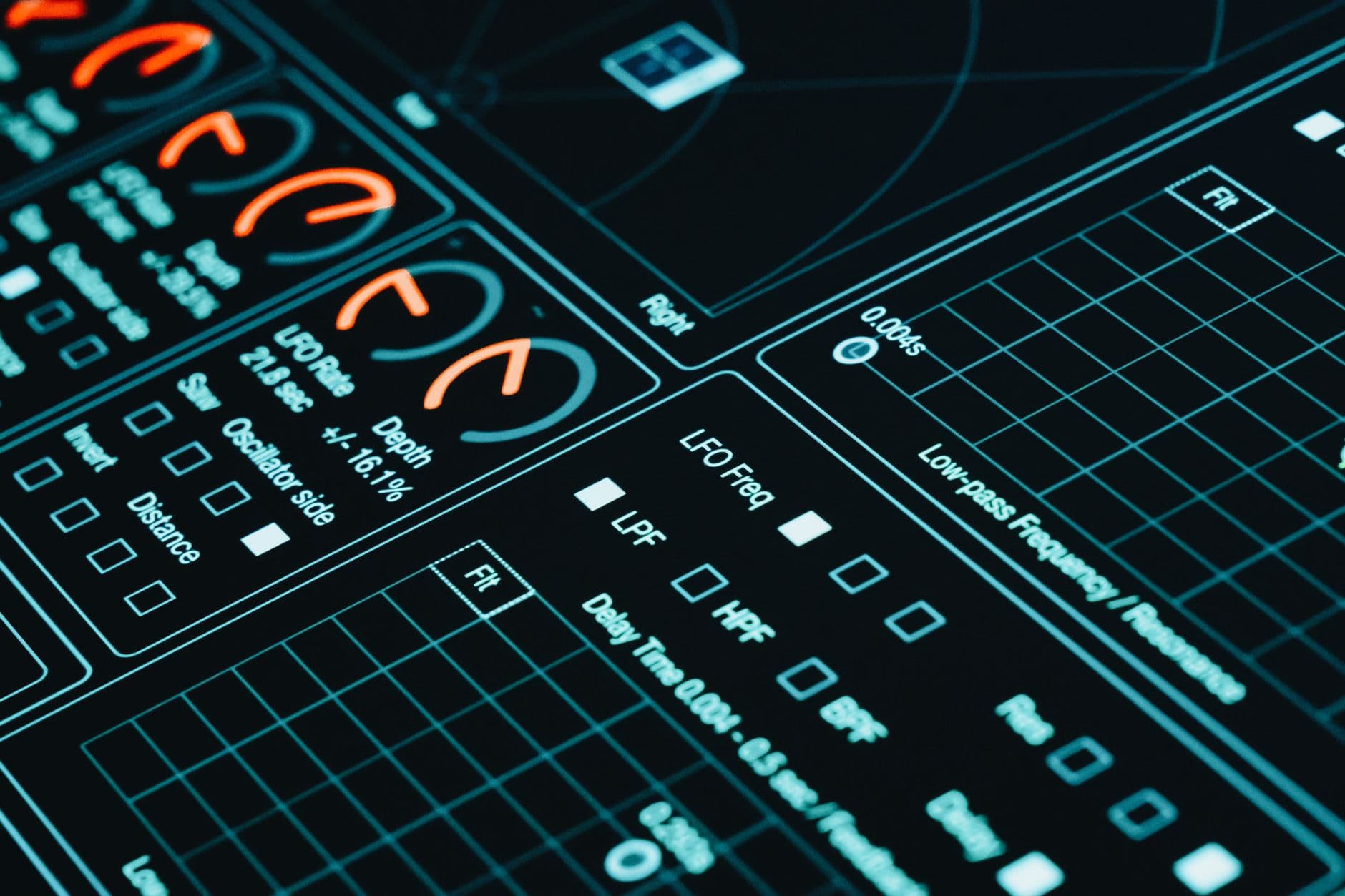 Digital interface showing data analytics over a dark background